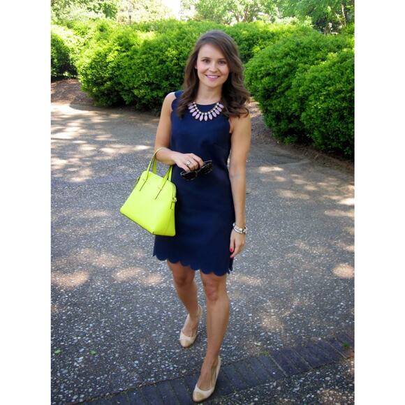 J.‎ Crew Navy Blue Scalloped Shift Dress - Picture 1 of 11